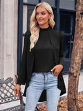 Toloer Autumn And Winter Casual Women's Wear Trend Solid Color Half High Collar Long Sleeves Fake Two Shirts Women-Outfit