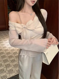 Blouse Women Bowknot Off Shoulder Flare Sleeve Elegant Fairy Slash Neck Spring Summer Tops Ladies Fashion Shirts Chic-Outfit