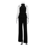 Toloer Hanging Neck Sexy Hot Girl Sleeveless Vest White Pleated High Waist Wide Leg Pants Suit Woman-Outfit