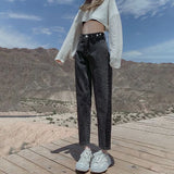 Toloer Jeans Women's Loose Straight Autumn Dress 2024 New High Waist Show Skinny Pants Black And Gray Daddy Turnip Pants-Outfit