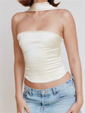 Sexy Women Halter Tank Solid Backless Strapless Bustiers Crop Tops Streetwear Summer Aesthetic Grunge Mini Vest 2024-Outfit