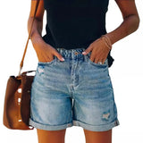 Autumn And Winter Women's Casual Hole Water Wash Denim Shorts Straight Trousers Tide