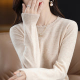 Waxy Leisure Lace Round Neck Bottomed Sweater Women's New Foreign Style 2024 Autumn / Winter Sweater Long-Sleeved Sweater-Outfit