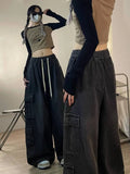 Tie Strap Baggy Cargo Jeans-Outfit