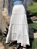 Solid Color Tiered Midi Skirt-Outfit