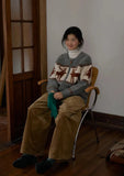 Reindeer Print Knitted Cardigan-Outfit
