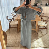 Toloer Women's 2024 New Vintage Tea With A Bubble Sleeve Shirt Suit Summer Dress-Outfit