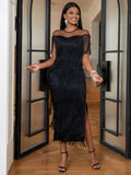 Mesh Splicing Tuxedo High-Waisted Large-Size Body-Repair Casual Ass Women's Dress
