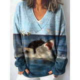 Christmas Abstract 3D Print Big V-Neck Long-Sleeved
