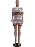 Toloer New Women's Handmade Knitted Casual Shorts Suit-Outfit