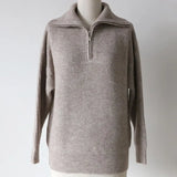 Winter Women's Turtleneck Sweater Pullover Women Zipper Turn Down Beige Knitted Oversize Jumper Loose Vintage Warm