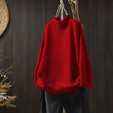 Literary And Art Retro Semi-High-Collar Sweater Women Loose Large Plate Type 2025 Autumn And Winter Casual Knitted Bottom