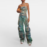 Toloer New Fashion Spray Color Camouflage Wipe Chest Integrated Overalls Sexy Hot Girl Jumpsuit Woman-Outfit