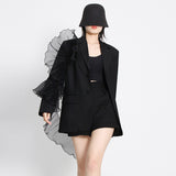Toloer Temperament Sexy Suit 2024 Spring New Fashion Mesh Stereo Flounce Irregular Loose Straight Tube Coat-Outfit