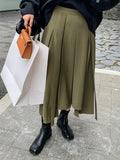 Casual Korean Fashion Skirt For Women High Waist Loose Fold Pleated Solid Midi Skirts Female Spring Clothing