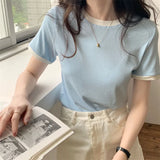 Toloer Bottom Shirt Female Slim Short-Sleeved T Shirt Female 2024 Summer New Korean Version Students Round Collar Women's