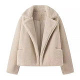 Beige Collar Pocket Faux Fur Coat-Outfit