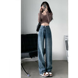 Toloer Size Women's Pear Wear With White Jeans Female Autumn Loose Wide Legs Show Thin Straight Down Pants-Outfit