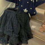 Fairy Lace Patchwork Ruffled Maxi Skirt-Outfit
