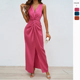 Summer Women's Elegant Kinesy Sleeveless V-Neck Opening And Repair Body Temperament Dress Dress