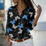 Print Blouses For Women Turn-down Collar Long Sleeve Elegant Office Lady Tops Casual Plus Size Fashion Shirts