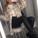 PUWD Vintage Woman Loose Camel Old School Plaid Shirt 2020 Fashion Ladies Autumn Oversized Outwear Female Casual Pocket