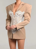 Design Lace Splicing Suit Women's Fashion Sexy Hottie Waist Straight