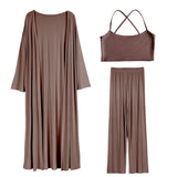 Lazy Wind Loose Long Open Shirt Plus Short Skirt Suit Women's Sling Vest Trousers Three-Piece