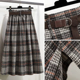 Vintage Designer Long Skirt Women Y2k Knee Length Tartan Plaid Maxi Skirts Casual Fashion Elegant High Waist A-line