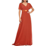 Sales Of Large Swing V-Neck Dress Chiffon Elastic Banquet Festival Annual Bridesmaid Performance Evening Dress