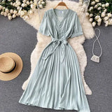 Women Summer Midi Dress 2022 Sweet Elegant Woman Party Dresses V Neck Puff Sleeve Sundress Vestidos Robe Female