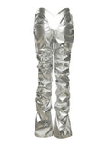 Stacked Low Waist Pu Leather Pants-Outfit