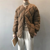Autumn winter down jacket women fashion covered button o neck full sleeve diamond lattice oversize warm coat parka