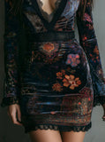 Women's Homewear National Style Retro Fashion Temperament Velvet Print Waist Thin Cheongsam