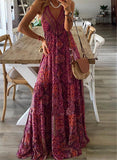 Toloer 2023 Bohemian Style New Condole Dress High Waist V Neck Print Floral Dress Women's Wear-Outfit