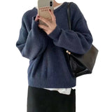 Version Qiu Dong New Style Languid Lazy Wind Pure Color Pullover Sweater Female Bottom Unlined Upper Garment Loose Round Collar Restore Ancient Ways Sweater Female-Outfit