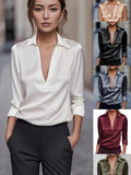 Autumn Temperament Simple V-Neck Shirt Long-Sleeved Shirt