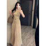 High-Waisted Folding Skirt Dress Girl 2025 Spring Lanky Wind Hanging Feeling Big Skirt A Word Long