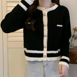 Autumn Winter New Korean Department Small Sweet Wind Loose Sweater Coat Cardigan Female Tide Bump Color Round Collar Knitting Small Pure And Fresh-Outfit