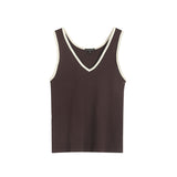 Spring Leisure Basic Color V-Collar Rib Vest-Outfit
