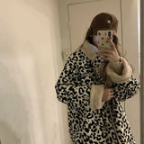 Leopard Print Women Fleece Jackets Motorcycle Jacket Faux Lamb Fur Kawaii Coat Teddy Fur Coat Fleece Parkas Cropped