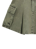 Women's Denim Skirt Retro Wash Green Pleated Pockets High Waist Zipper Short Mini Skirt 2024 Summer New Fashion 29L2823-Outfit