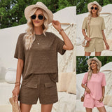 Toloer Hot Selling Women's Wear 2024 Casual Wind Loose Round Collar Solid Color Short-Sleeved Top Shorts Suit-Outfit
