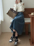 Toloer Sense Splicing Denim Skirt A Word Umbrella Skirt Spring Korean Version 2024 New High Waist Show Thin Skirt Women's