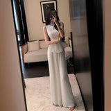 Waistcoat Loaf Side Dress With Wide Leg Pants Fashionable Suit Woman 2025