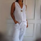 Women's Fake Cardigan V-Neck Cotton Sleeveless Casual Shirt Cotton And Shemp