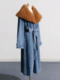 Toloer Temperament Long Trench Coat Spring 2024 New Removable Wool Collar Small Design Sense Denim Coat-Outfit