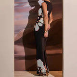 Toloer Women's Retro Hollow-Out Sexy Slit Dress 2024 Summer New Round Collar Light Mature Wind Dress Woman-Outfit