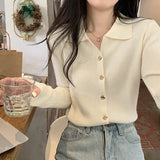 Sense Of The Small V-Neck Long-Sleeved Knitted Shirt Women's Autumn And Winter New Half-Opened Collared Blouse Bottom