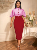 Retro Half-Necked Collared Lotus Leaf Sleeve Dress High-Rise Elegant Party Dress Dress Dress